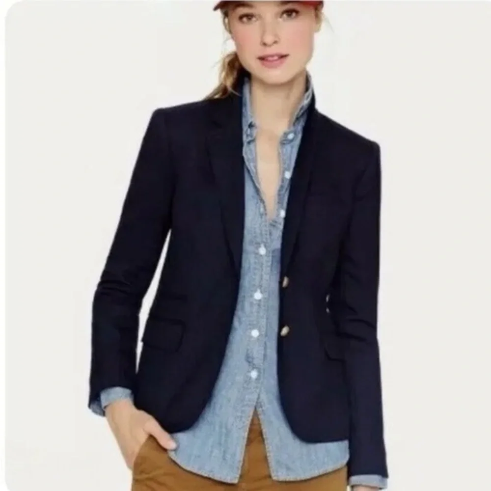 J CREW Schoolboy Blazer Wool blend black Classic Jacket Gold Button 28233 size 4